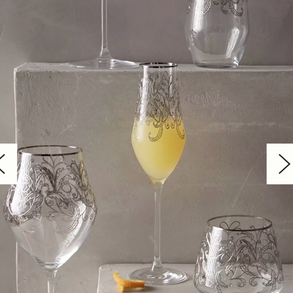 Anthropologie Silver Scroll Stemmed Champagne Glasses made in Slovakia - Picture 2 of 7